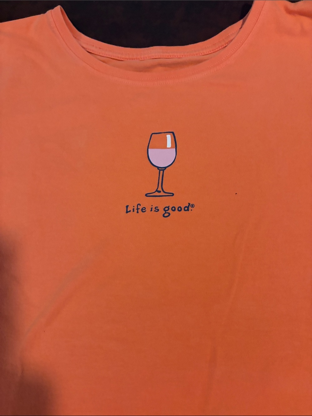 Life Is Good Orange Short Sleeve Tee with Wine Glass Graphic